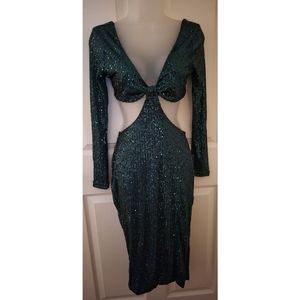 Knotted Front Sequin Midi Dress